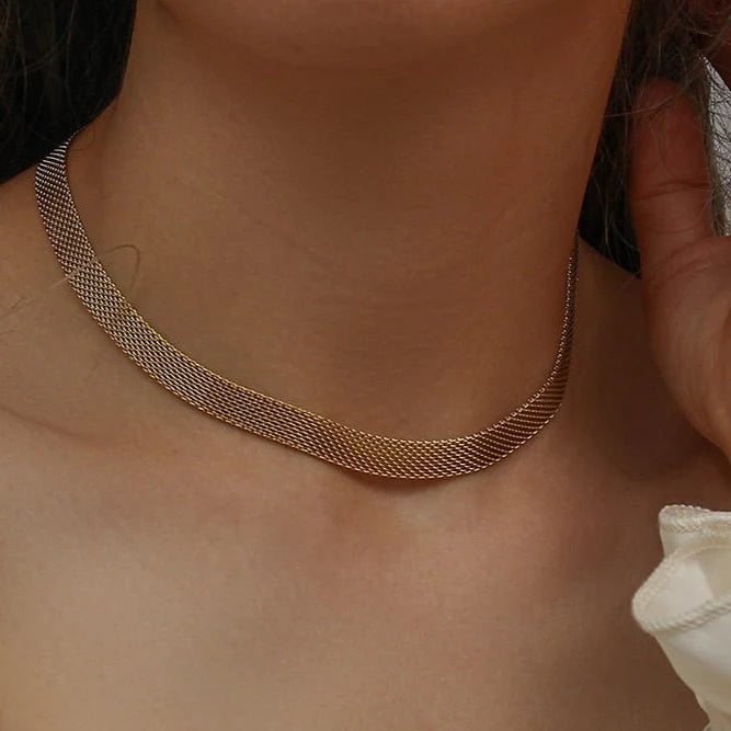 Woven 18K Gold Plated Choker Necklace