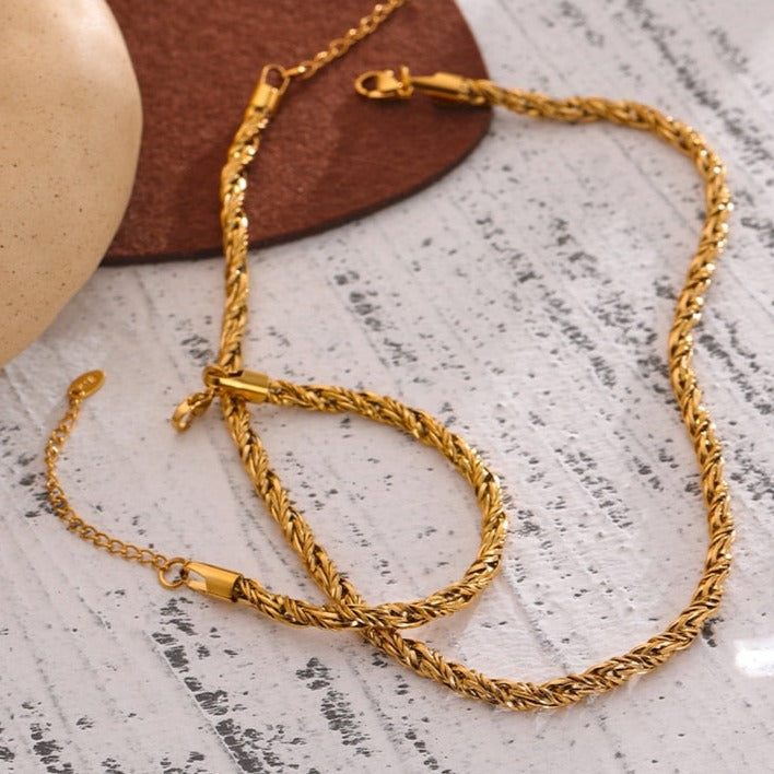 Twisted Rope 14K Gold Plated Chain Necklace