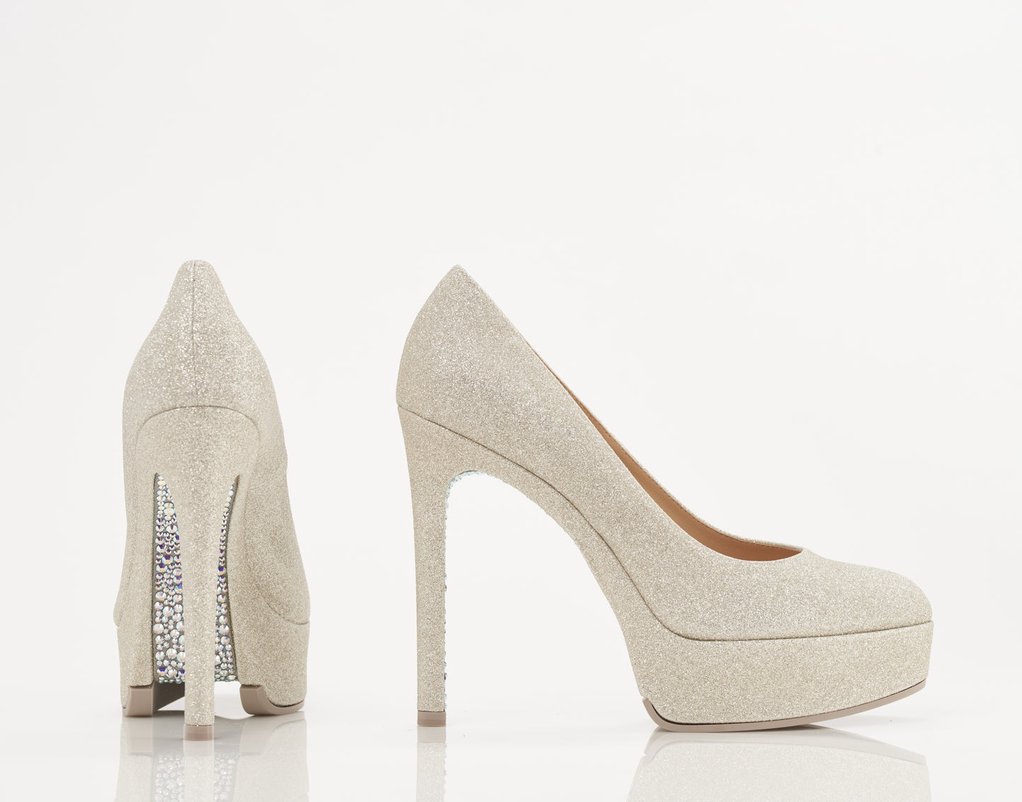 CHAMPAIGN SHIMMER PLATFORM SHOES WITH SWAROVSKI CRYSTALS