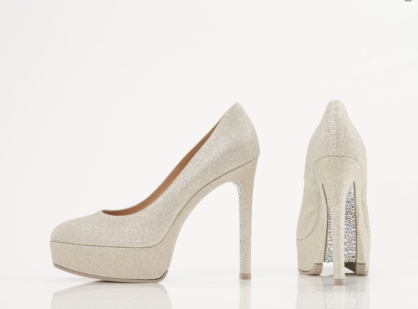 CHAMPAIGN SHIMMER PLATFORM SHOES WITH SWAROVSKI CRYSTALS