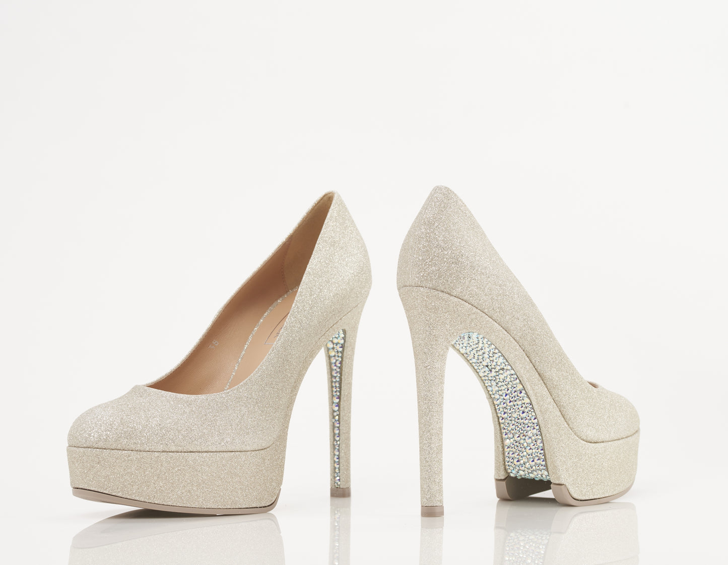 CHAMPAIGN SHIMMER PLATFORM SHOES WITH SWAROVSKI CRYSTALS