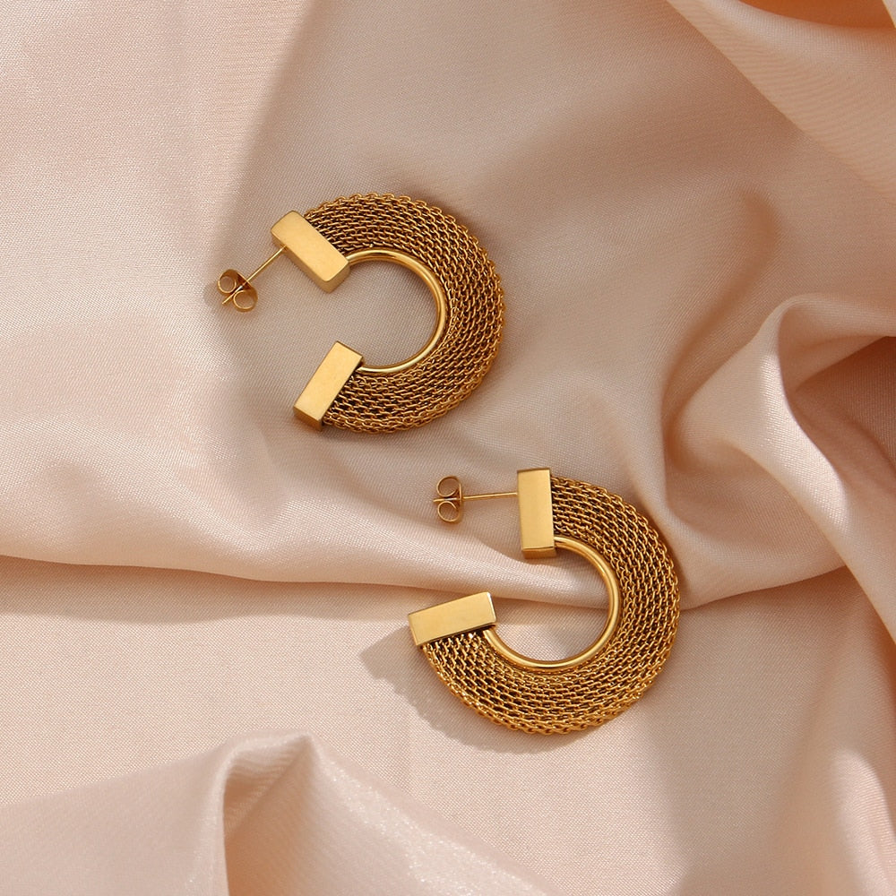 Mesh 18K Gold Plated Open Hoop Earrings