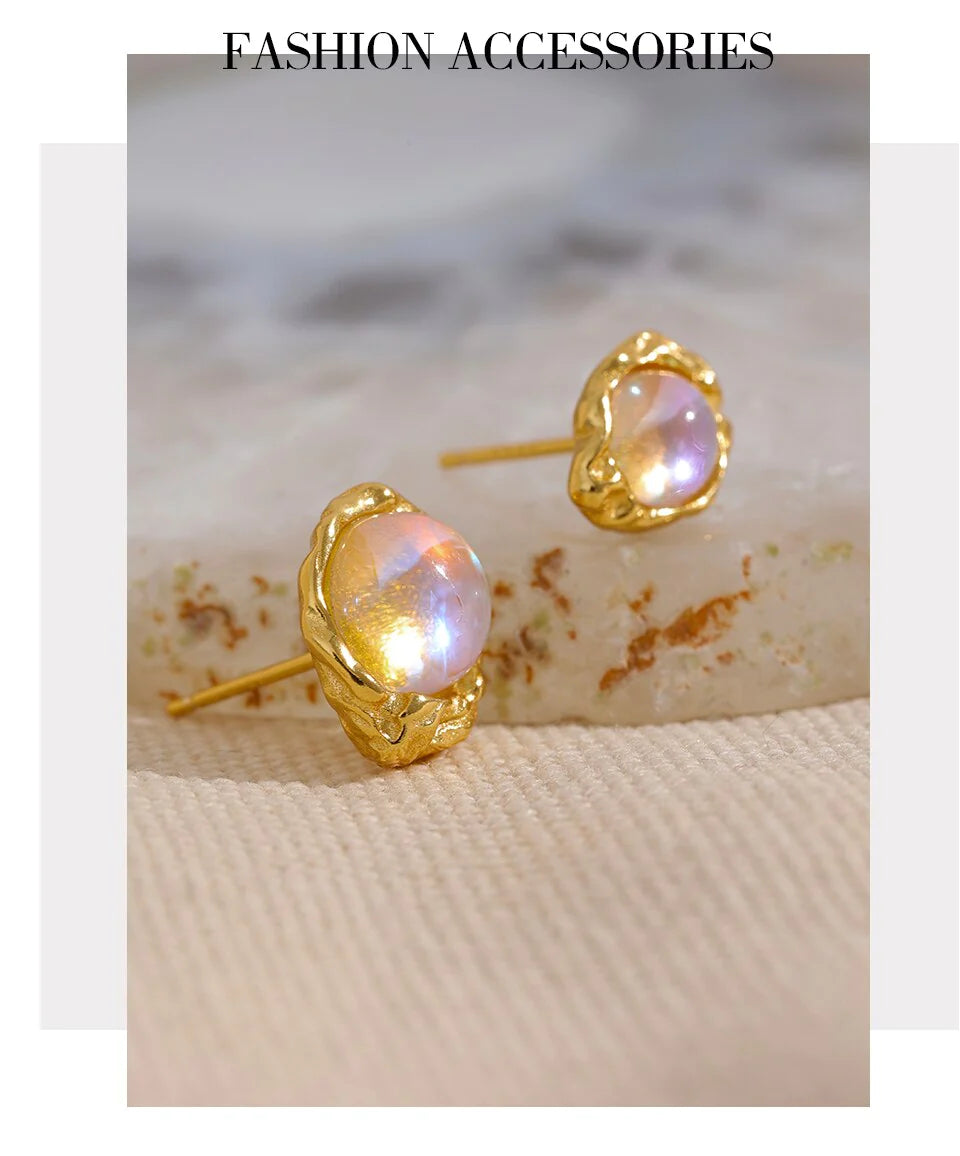 14K Gold Plated Sterling Silver Moonstone Earrings