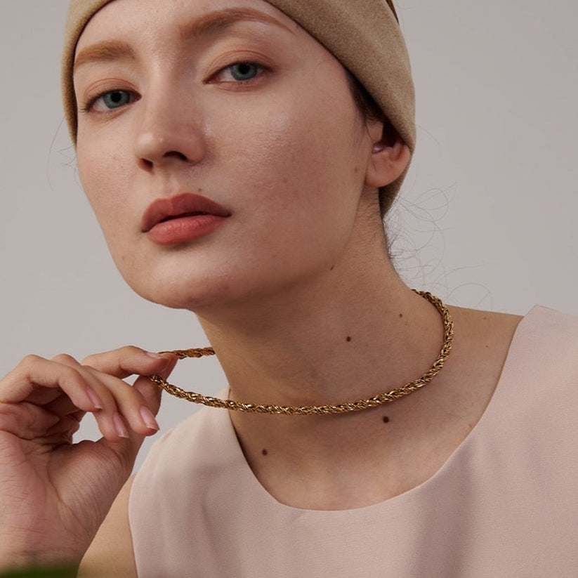 Twisted Rope 14K Gold Plated Chain Necklace