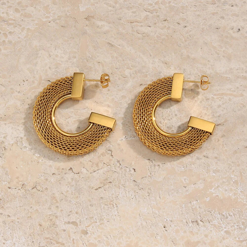 Mesh 18K Gold Plated Open Hoop Earrings