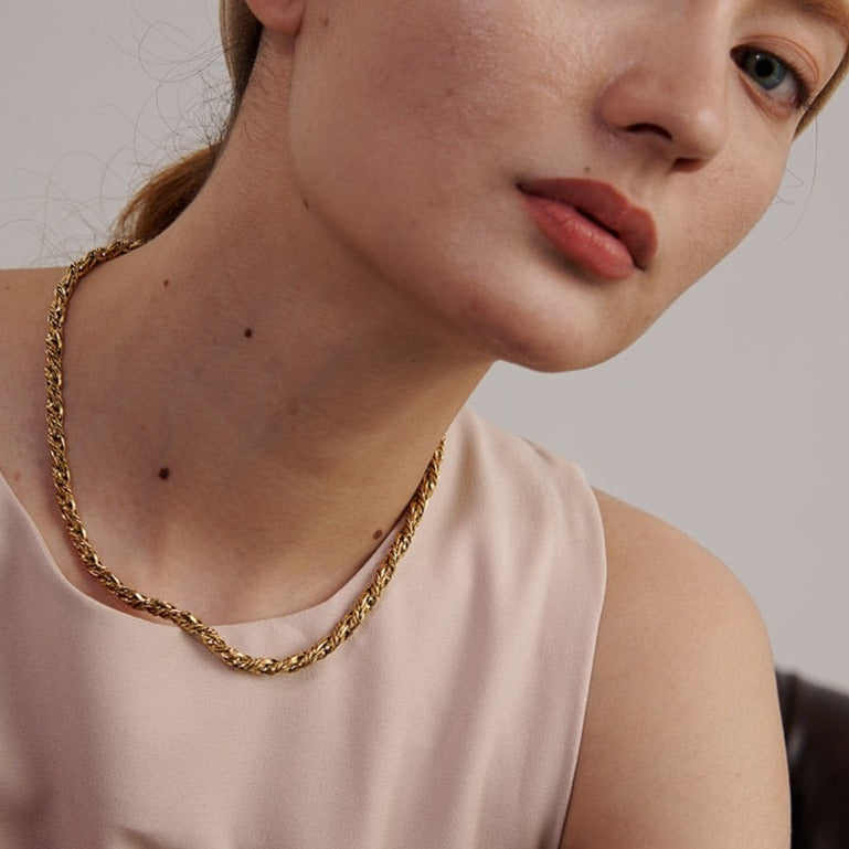 Twisted Rope 14K Gold Plated Chain Necklace