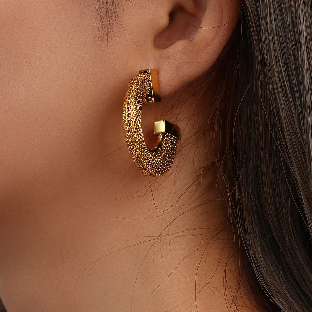 Mesh 18K Gold Plated Open Hoop Earrings