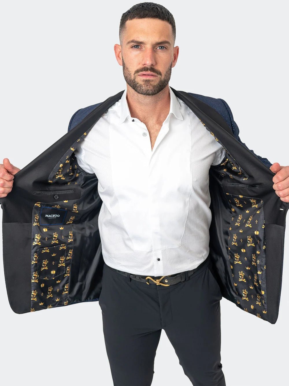 Elegant Ceremonial Blue Shimmer Blazer Shawl for a sophisticated touch