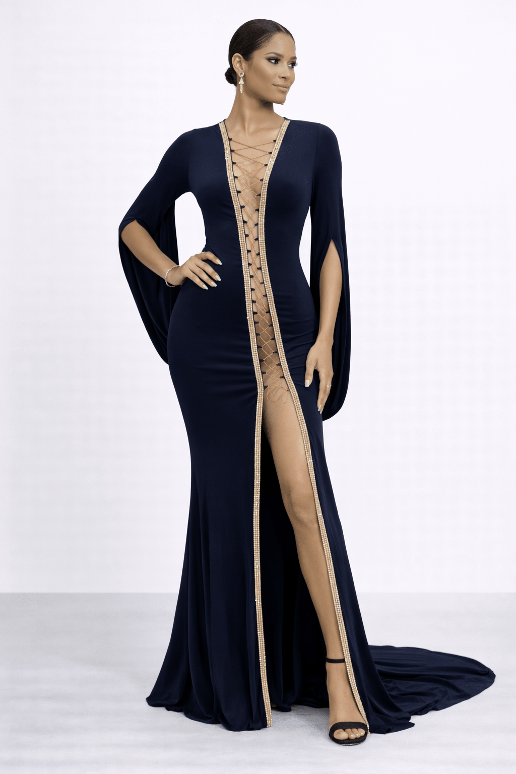 Tracy Lynn Infinity Sleeve Gown | Lace-Up