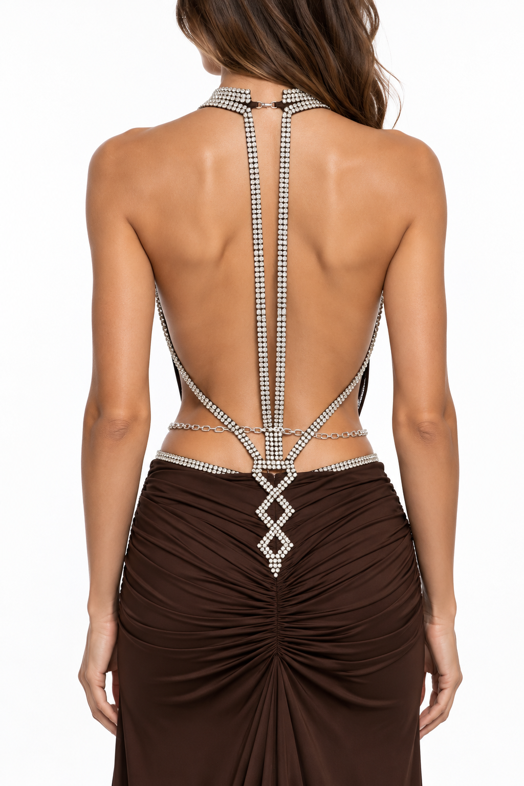 Julianna Gown | Crystal Draped Halter Open-Back Gown