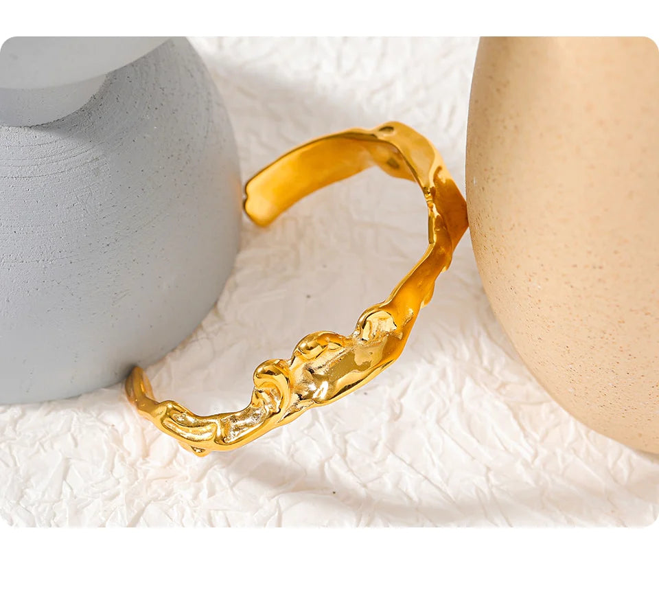 Abstract 18K Gold Open Cuff Bracelet