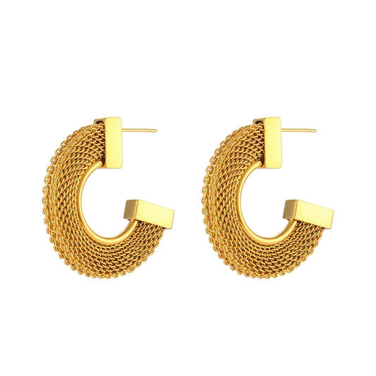 Mesh 18K Gold Plated Open Hoop Earrings