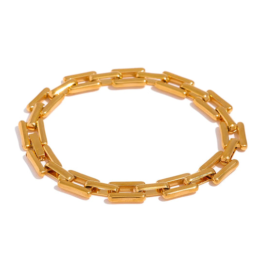 Square Link 14K Gold Plated Chain Bracelet