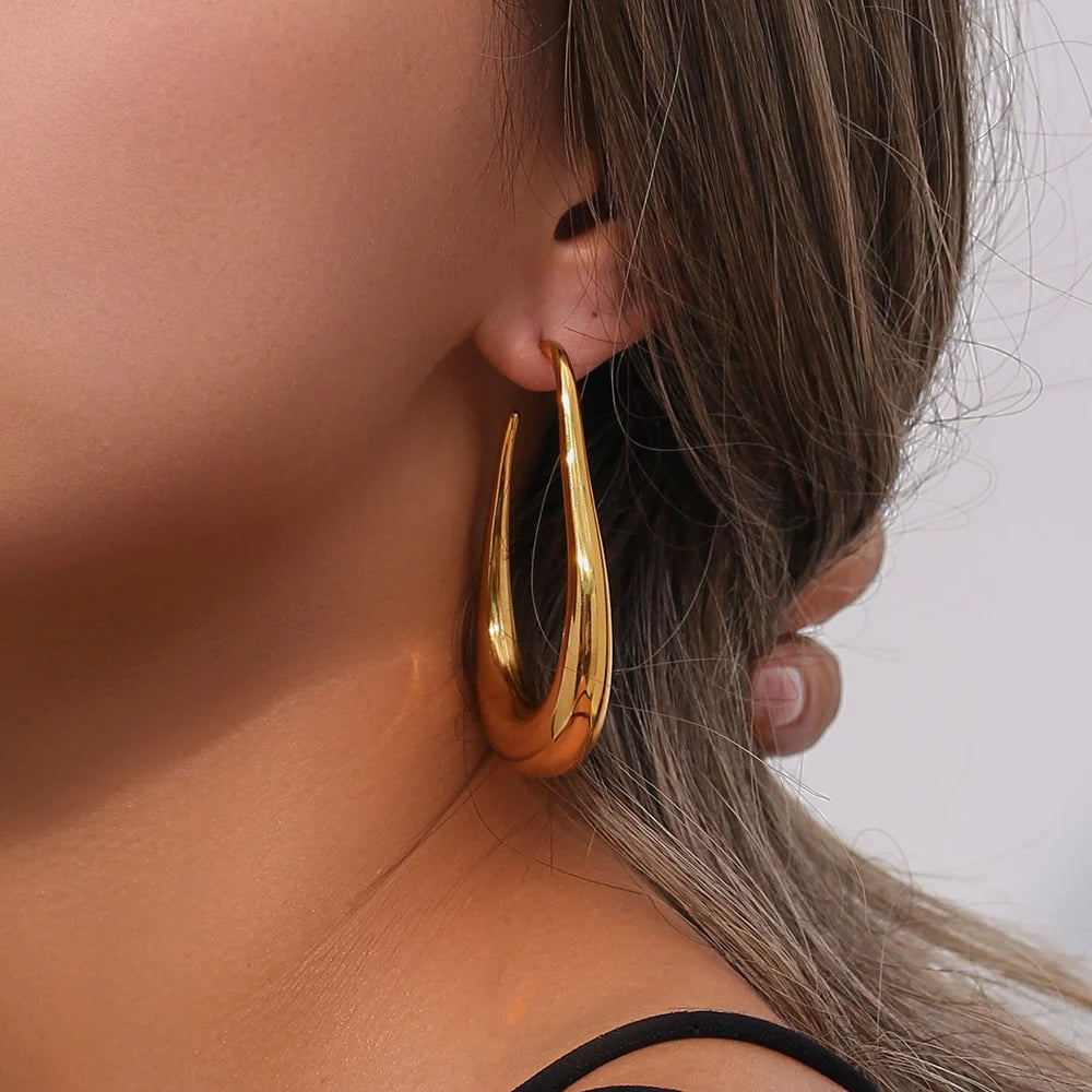 Pear Shaped 18K Gold Plated Hoop Earrings
