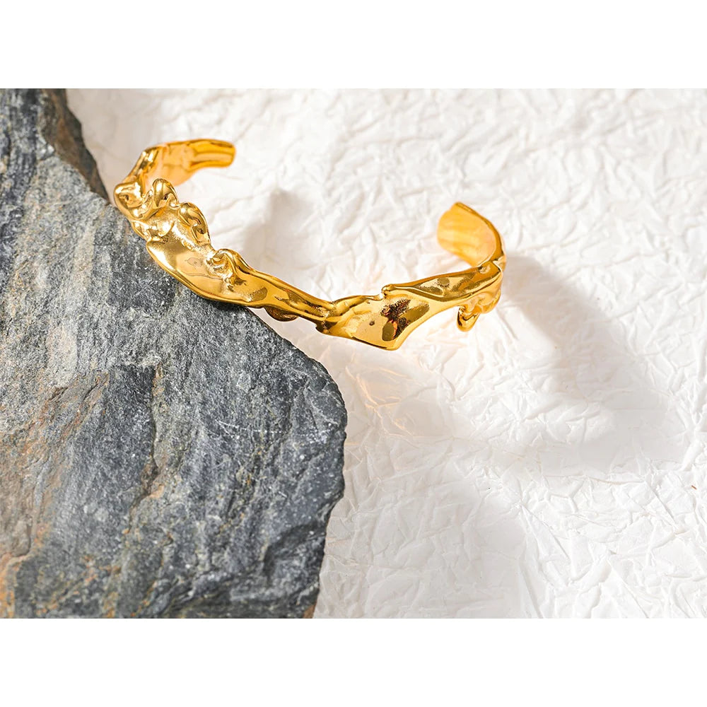 Abstract 18K Gold Open Cuff Bracelet