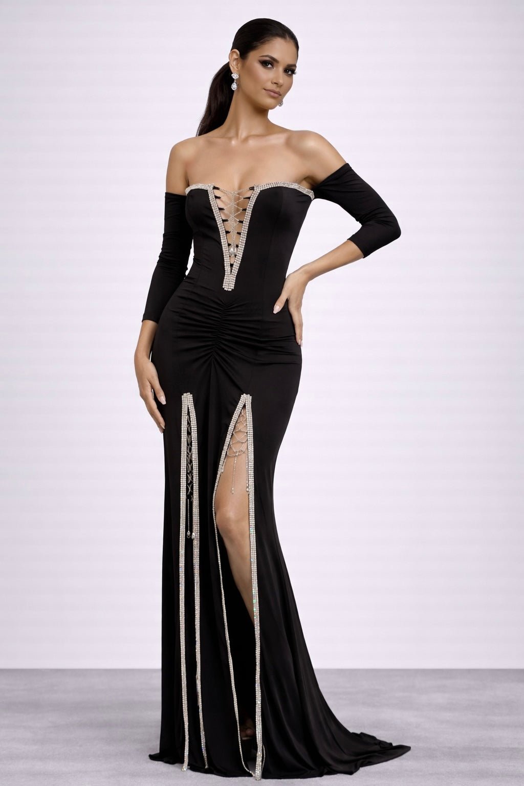 Beth Crystal Ladder Off - Shoulder Gown | Vie Sauvage Couture - Vie Sauvage
