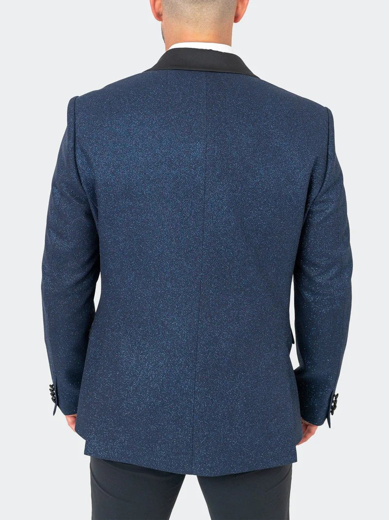 Back View Elegant Ceremonial Blue Shimmer Blazer Shawl for a sophisticated touch
