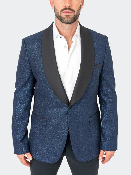 front view Elegant Ceremonial Blue Shimmer Blazer Shawl for a sophisticated touch