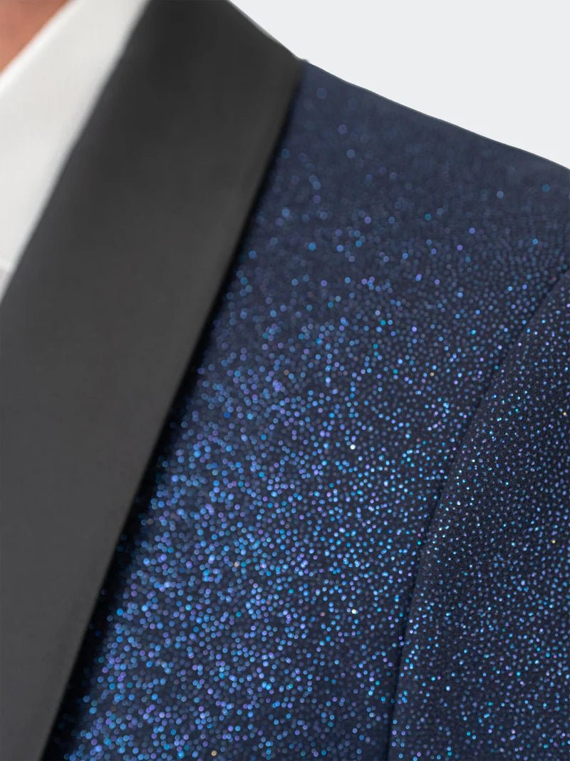 close-up Elegant Ceremonial Blue Shimmer Blazer Shawl for a sophisticated touch