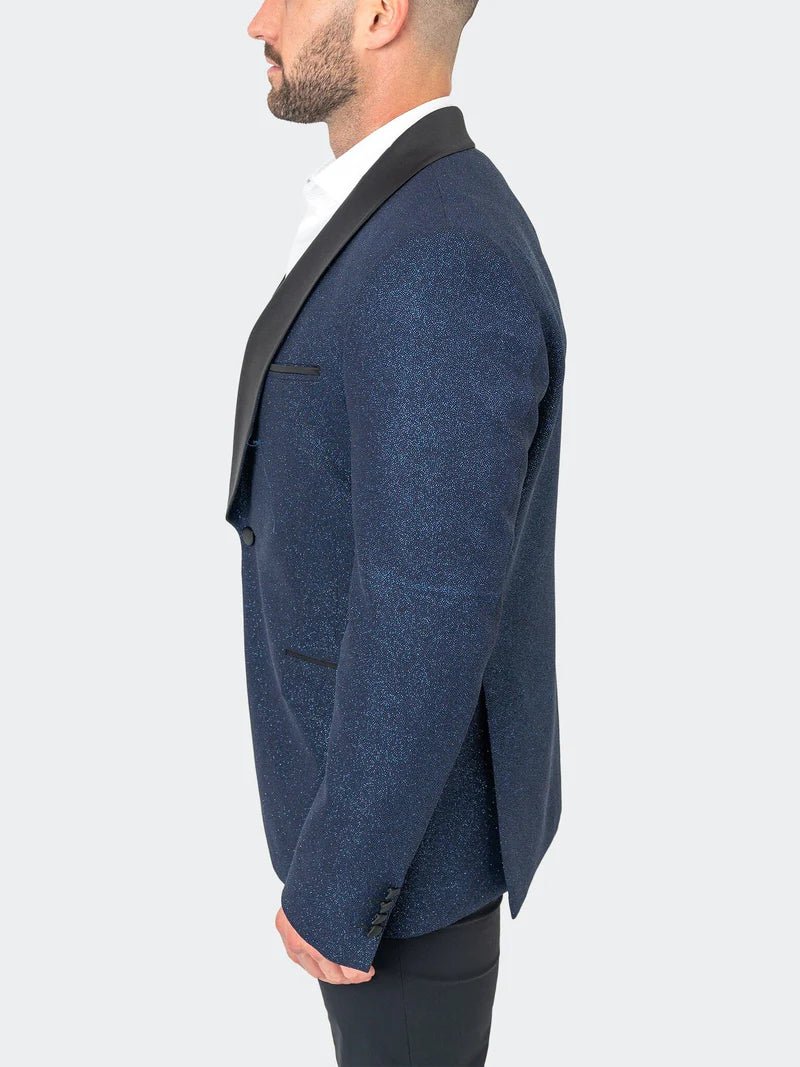 side view Elegant Ceremonial Blue Shimmer Blazer Shawl for a sophisticated touch
