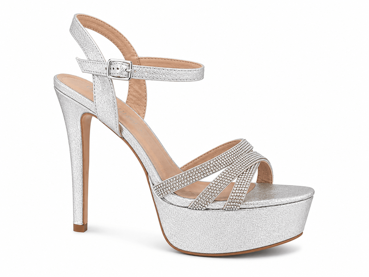 crossover straps Crystal heels silver - Vie Sauvage