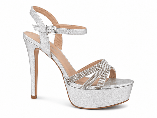 crossover straps Crystal heels silver - Vie Sauvage