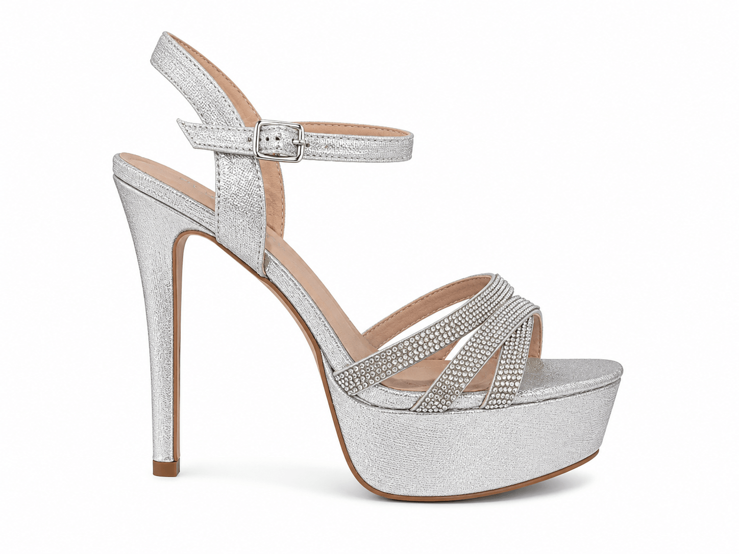 crossover straps Crystal heels silver - Vie Sauvage