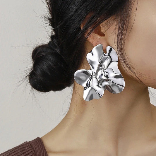 Irregular Silver Earrings Iron Alloy