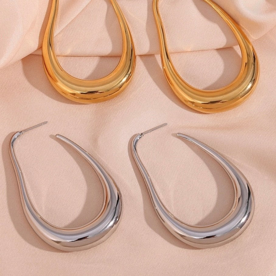 Pear Shaped 18K Gold Plated Hoop Earrings
