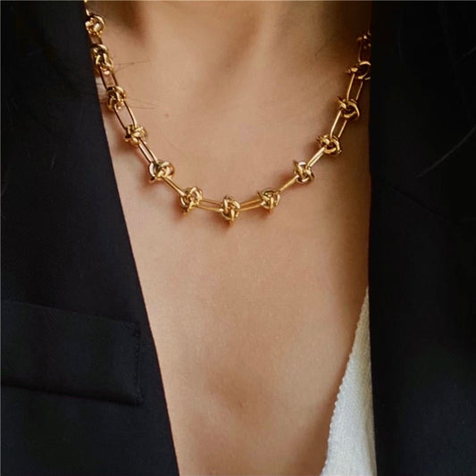 Knotted Chain 18K Gold Plated Choker Necklace