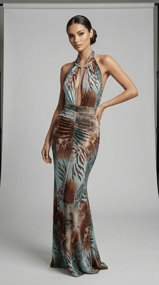 Katia Gown | Crystal T - Bar Halter Column | Vie Sauvage LV - Vie Sauvage