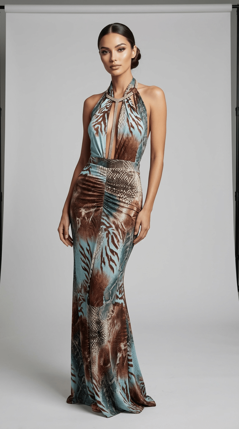 Katia Gown | Crystal T - Bar Halter Column | Vie Sauvage LV - Vie Sauvage