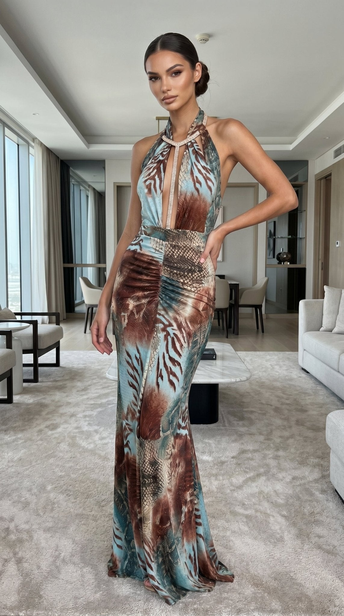 Katia Gown | Crystal T - Bar Halter Column | Vie Sauvage LV - Vie Sauvage