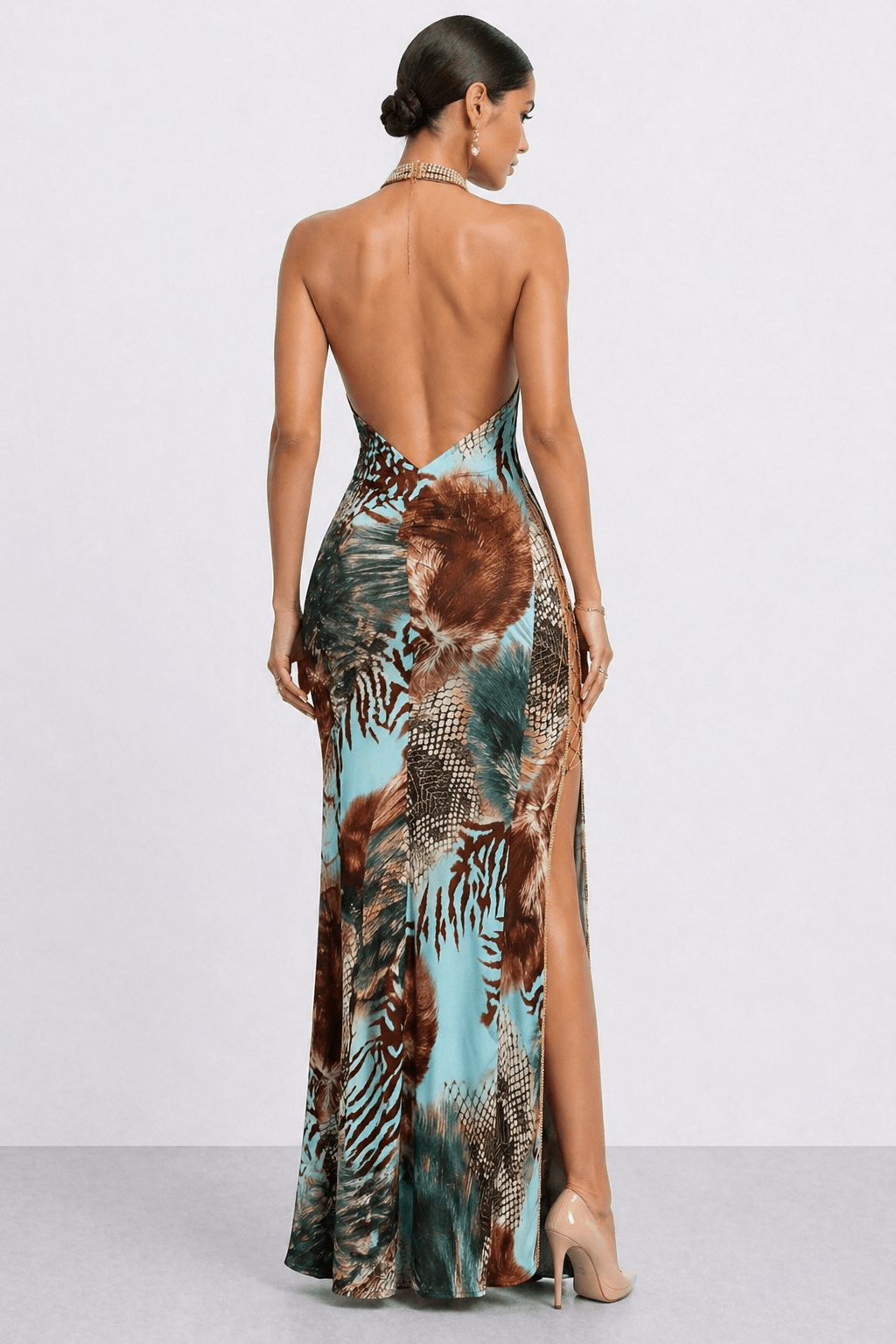 Leona Gown | Crystal Halter Double-Slit Dress