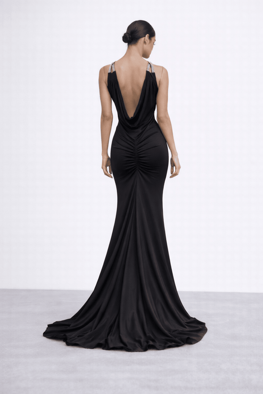 Madison Gown | Crystal Cowl Halter Column | Vie Sauvage LV - Vie Sauvage