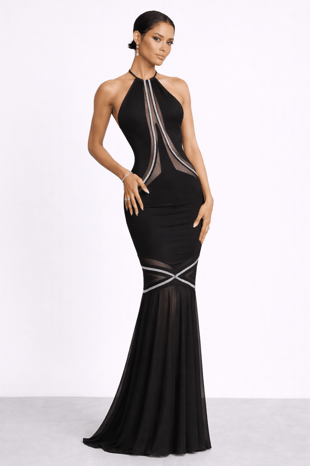Natalie Gown- Crystal Mesh Halter Mermaid - Vie Sauvage LV