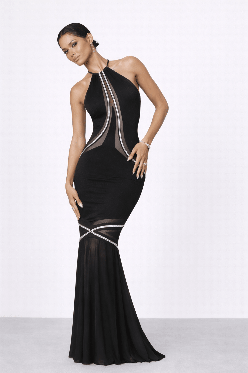 Natalie Gown- Crystal Mesh Halter Mermaid - Vie Sauvage LV