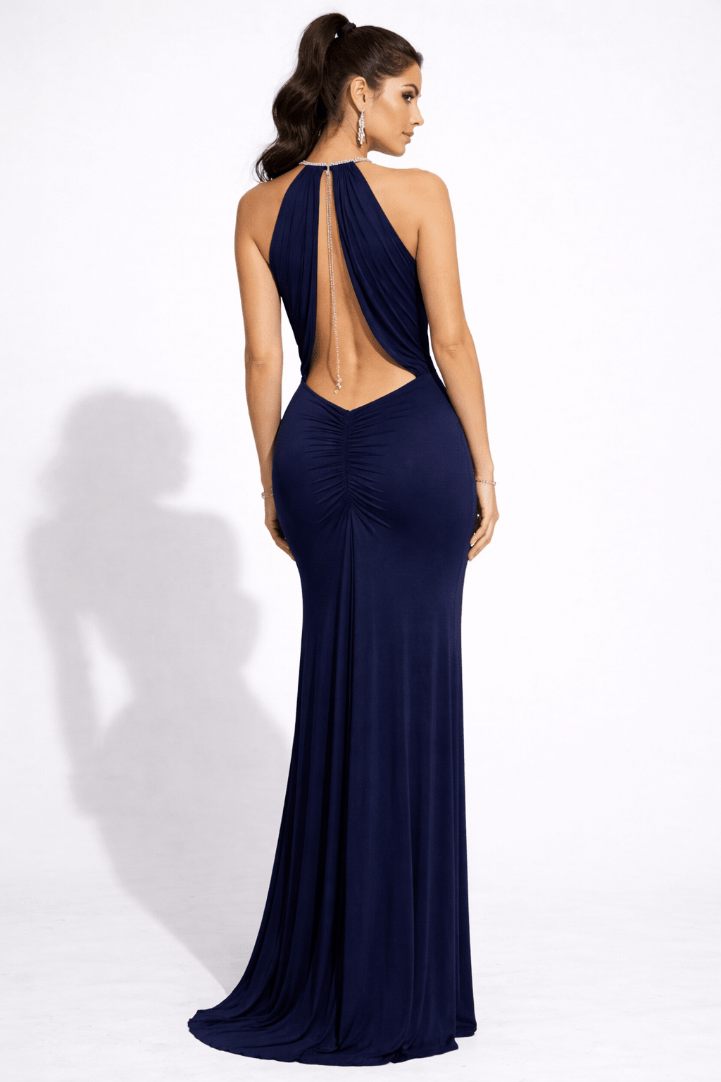 Olga Gown l Crystal Plunge Halter Evening Dress - Vie Sauvage