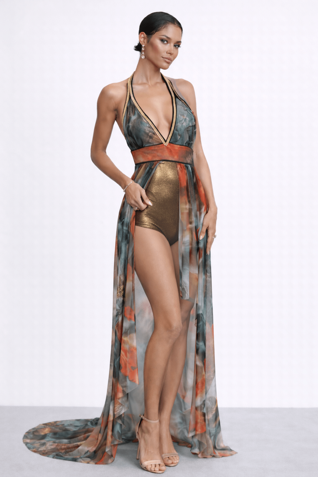Savanna Bodysuit & Mesh Skirt | Crystal Halter High - Low | Vie Sauvage LV - Vie Sauvage
