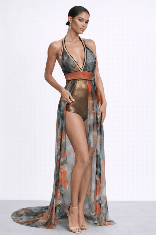 Savanna Bodysuit & Mesh Skirt | Crystal Halter High - Low | Vie Sauvage LV - Vie Sauvage