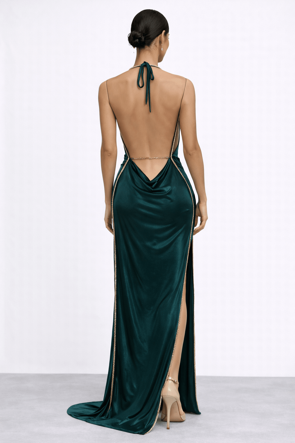 Selena Gown | Crystal Cutout Halter Column | Vie Sauvage LV - Vie Sauvage